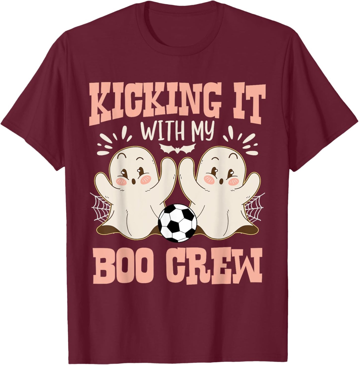 Spooky Halloween Soccer Kicking It With My Boo Crew T-Shirt - T-Shirt | Maroon