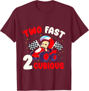 Two Fast 2 Curious Racing Car 2nd Birthday Boys Family Boy T-Shirt - T-Shirt | Maroon