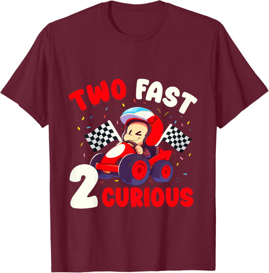 Two Fast 2 Curious Racing Car 2nd Birthday Boys Family Boy T-Shirt - T-Shirt | Maroon