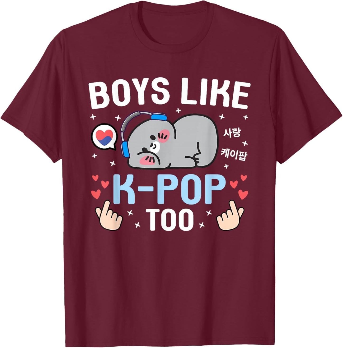 Boys Like K-Pop Too Cute Kawaii Seal Korean Music Kids K-Pop T-Shirt - T-Shirt | Maroon
