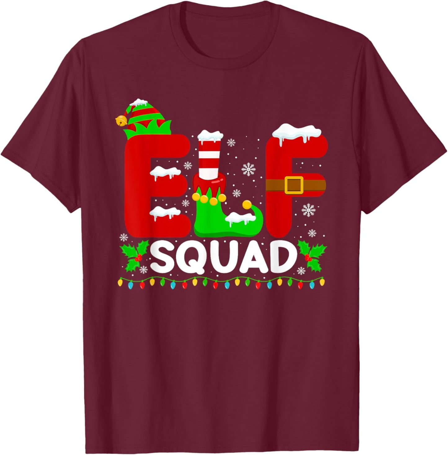 Elf Squad Family Christmas Matching Pajamas Xmas Holiday T-Shirt - T-Shirt | Maroon