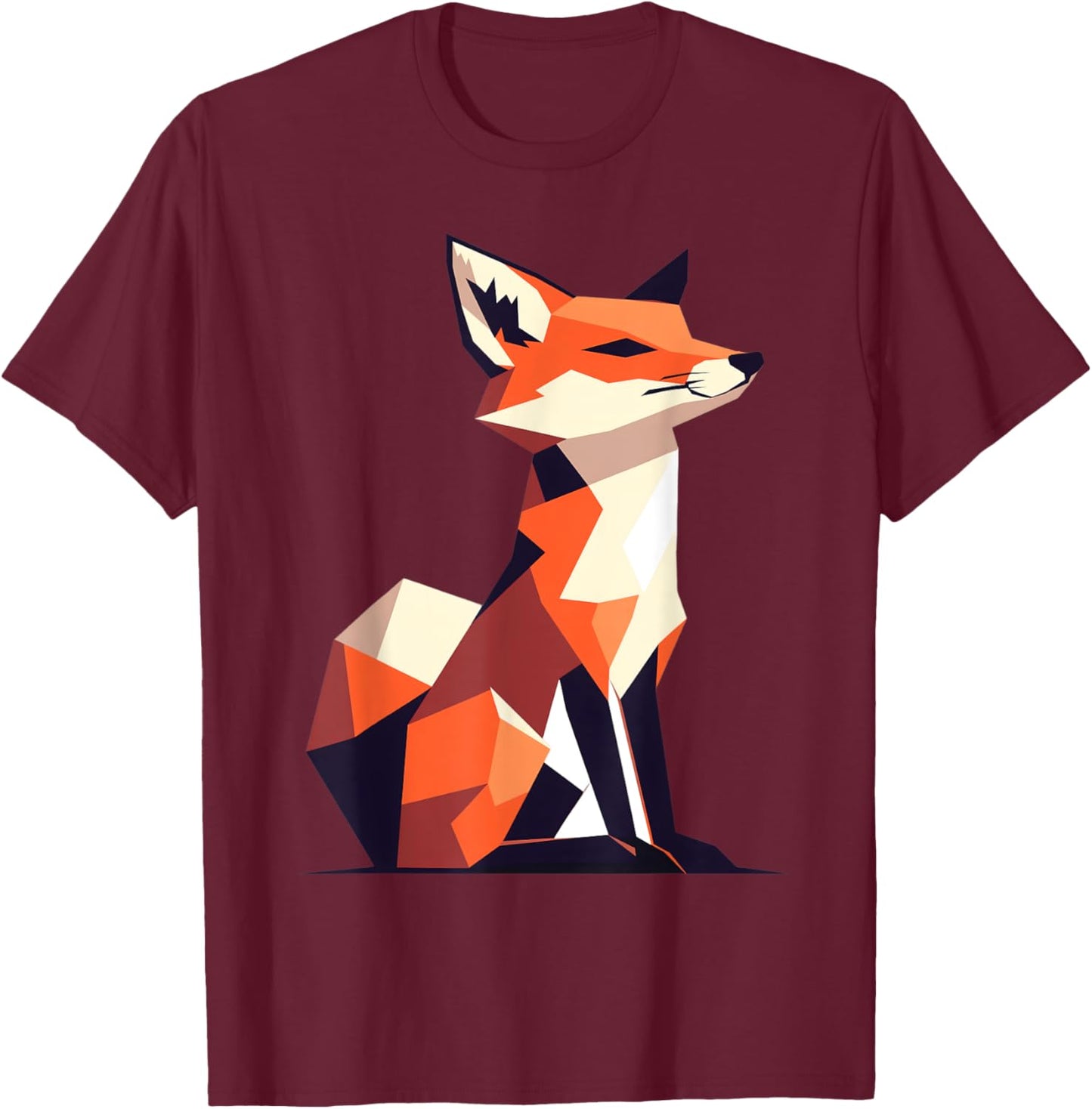Geometric Fox Animal Forest Nature Wildlife Men Women Kids T-Shirt - T-Shirt | Maroon