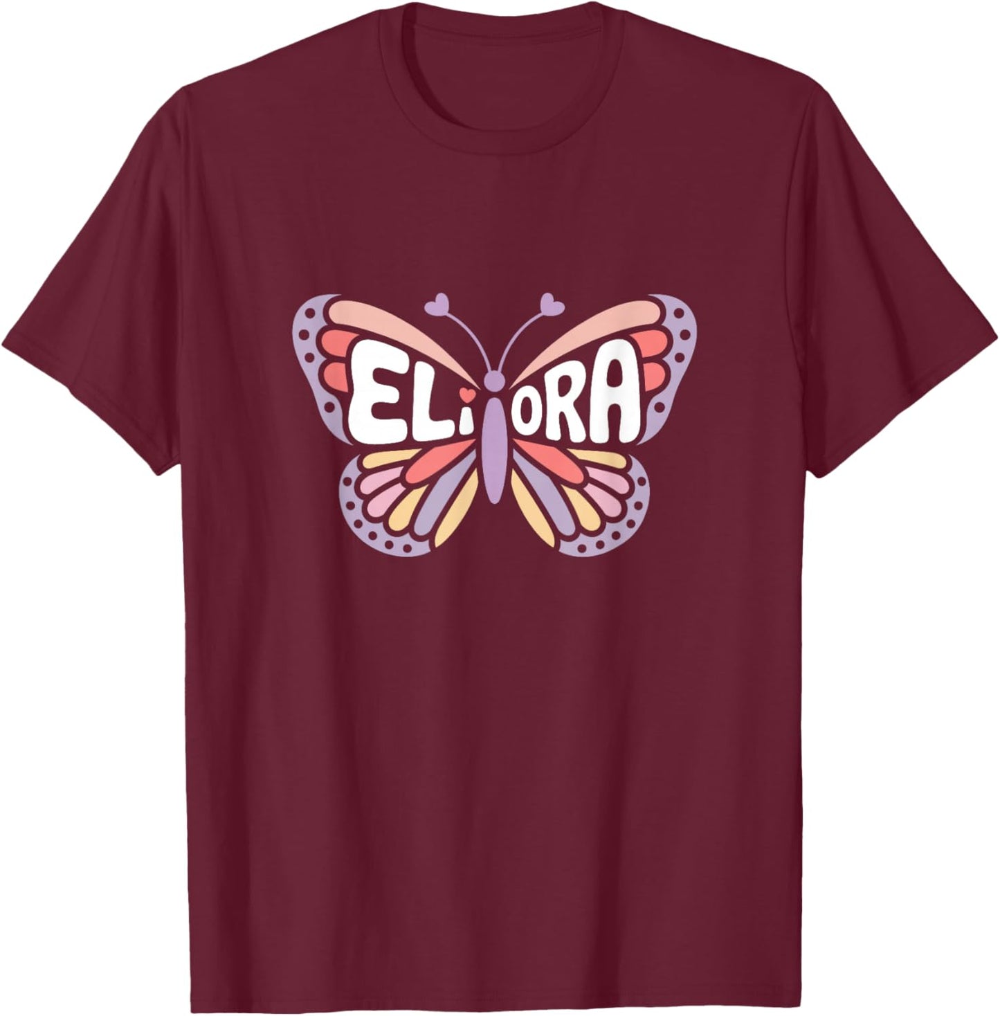 Eliora Butterfly - Personalized Cute Name Word Art T-Shirt - T-Shirt | Maroon