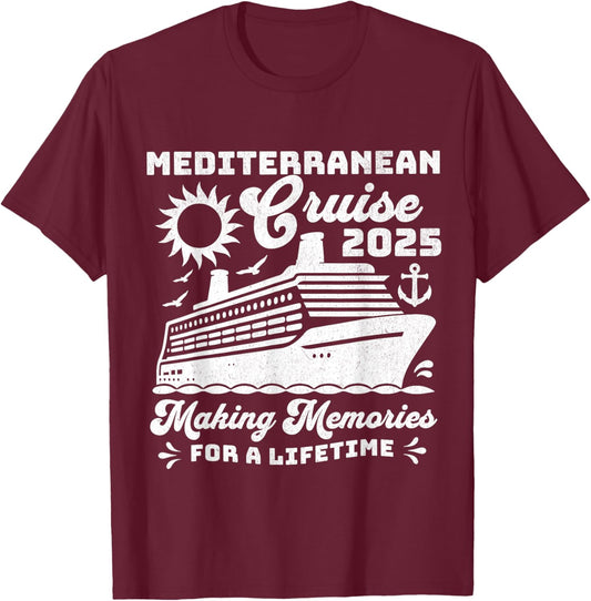 Mediterranean Cruise 2025 Matching Family Group Vacation T-Shirt - T-Shirt | Maroon