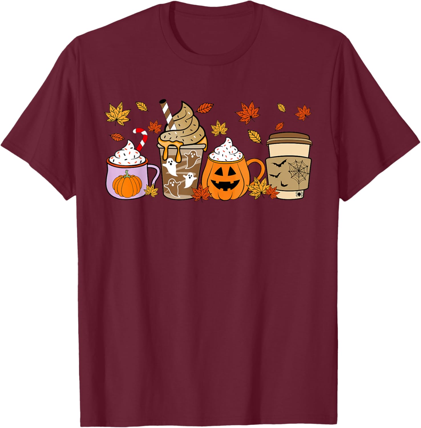 Halloween Coffee Pumpkin Latte Spice Costume Men Women Kids T-Shirt - T-Shirt | Maroon