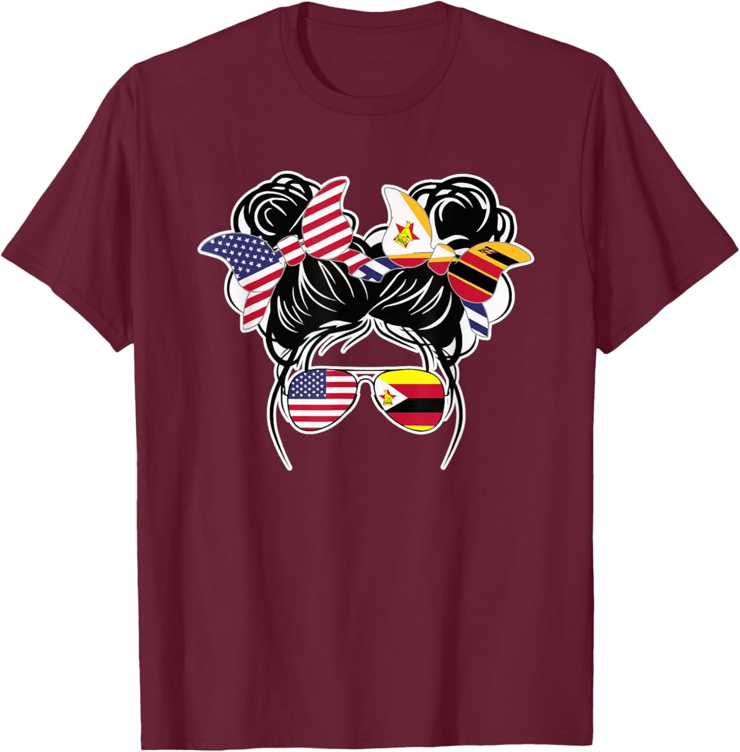 Half American Half Zimbabwean USA Flag Zimbabwe America T-Shirt - T-Shirt | Maroon