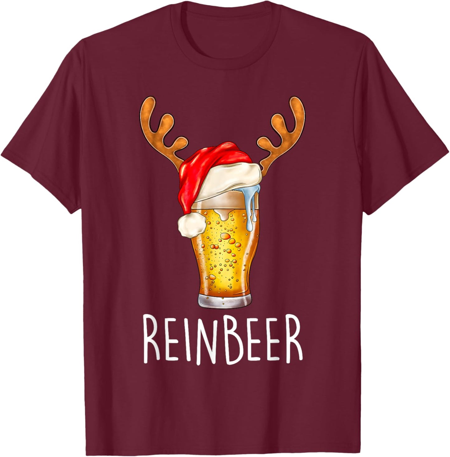 Winedeer Reinbeer Santa Hat Reindeer Couple Xmas Matching T-Shirt - T-Shirt | Maroon