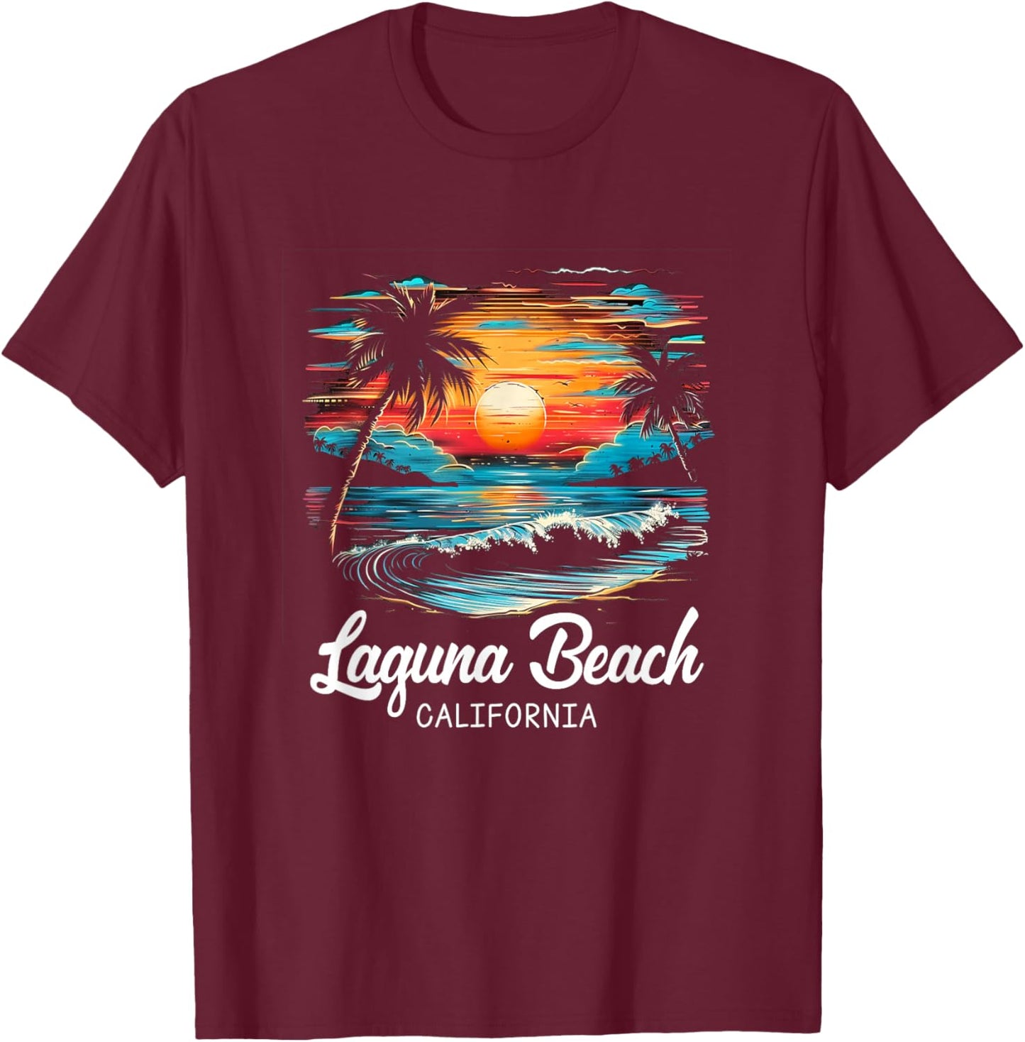 Family Vacation Retro Sunset California Laguna Beach T-Shirt - T-Shirt | Maroon