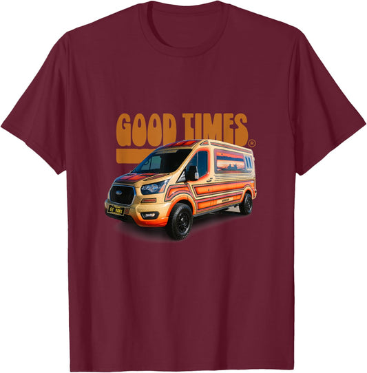 GOODTIMESVANS.com -Adults Kids Black Small Classic Fit Cotton 100% Short Sleeve Custom Design Retro-Modern Custom Van Lightweight Classic Fit Double Cuff Pull On 0 Pockets T-Shirt - T-Shirt | Maroon