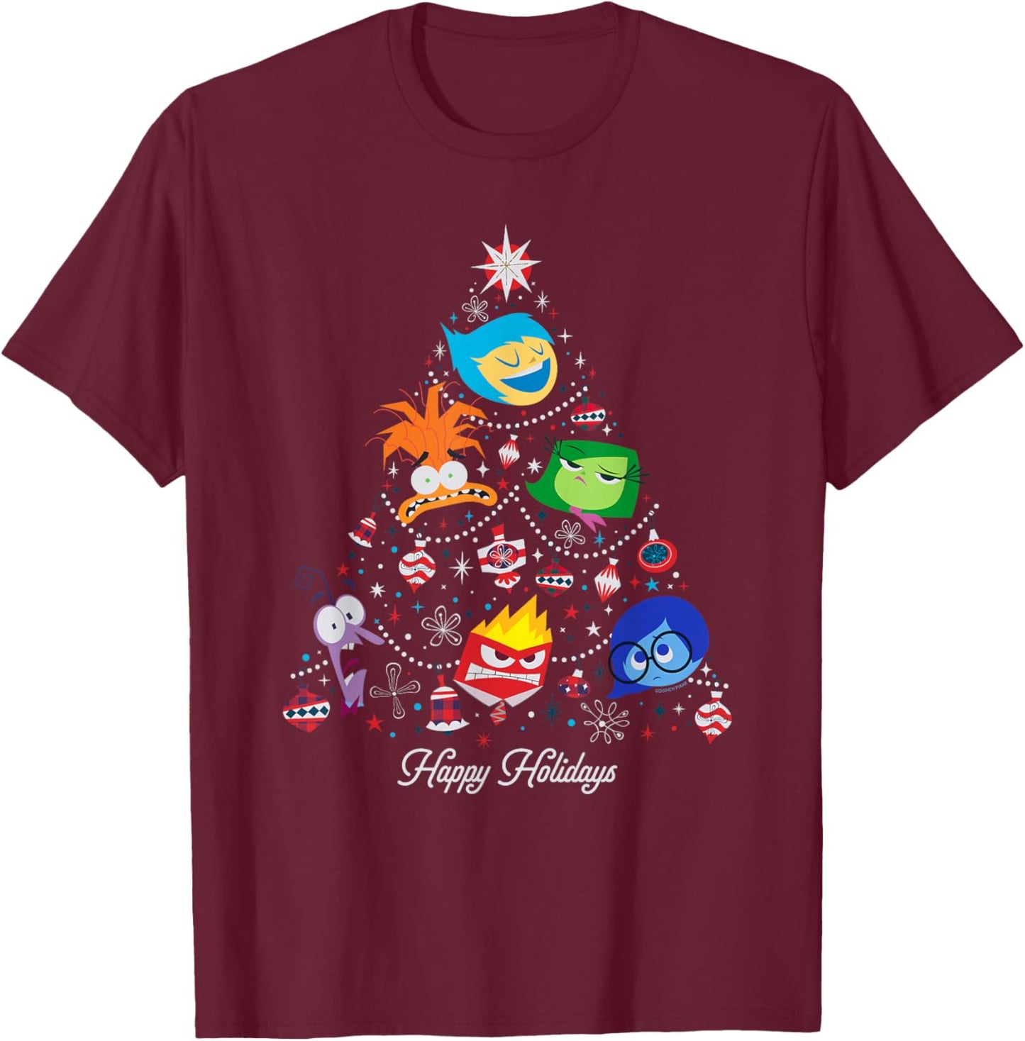 Disney and Pixar’s Inside Out 2 Emotions Christmas Tree T-Shirt - T-Shirt | Maroon
