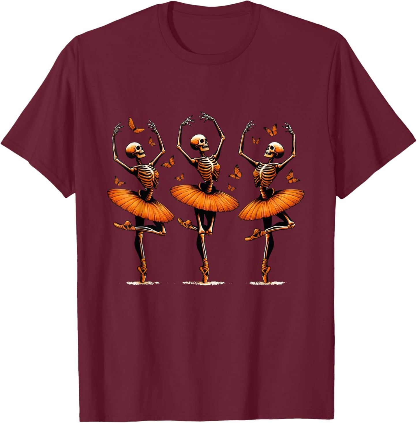 Skeleton Ballerina in Tutu Dance Costume Halloween Party T-Shirt - T-Shirt | Maroon
