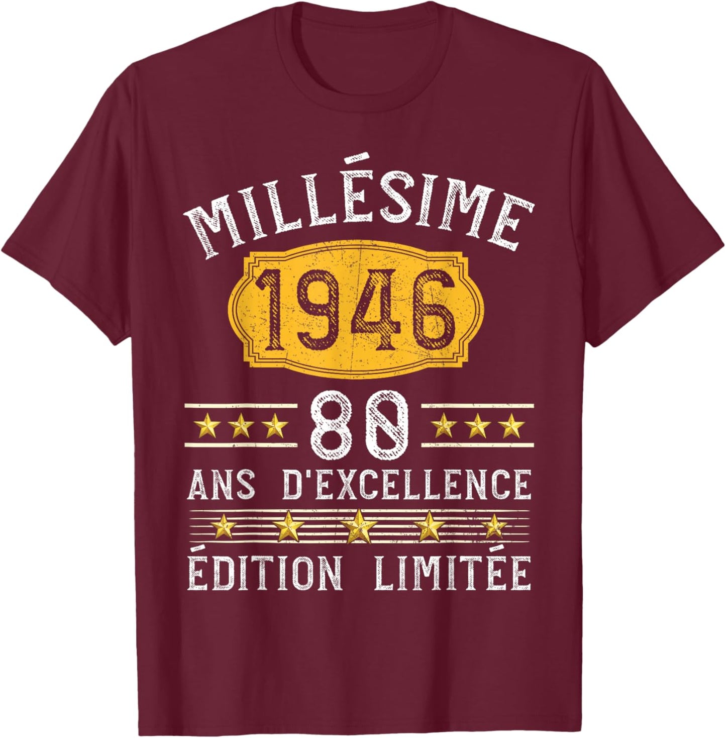 Vintage 1946 Gift 80 Years Man Birthday Humour T-Shirt - T-Shirt | Maroon