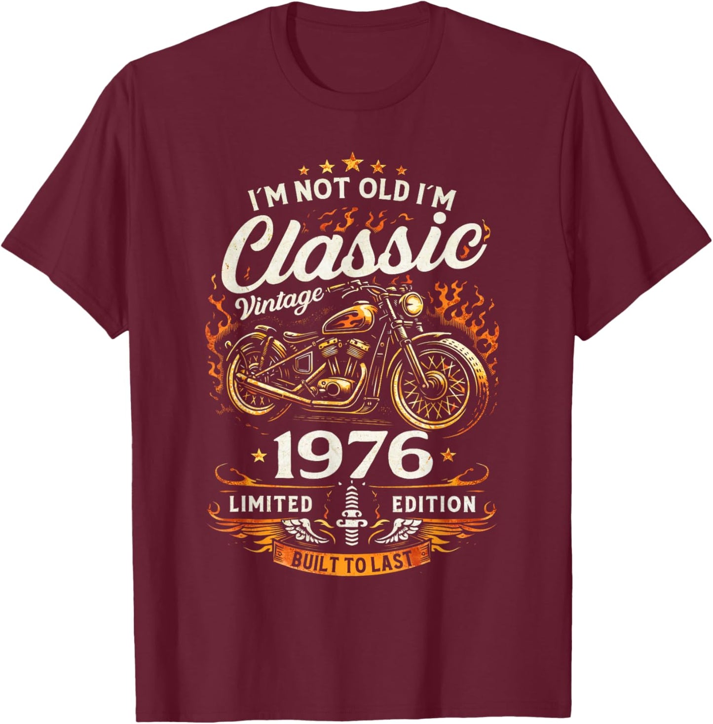 50 Ans Anniversaire Homme Moto Motard Biker 1976 T-Shirt - T-Shirt | Maroon