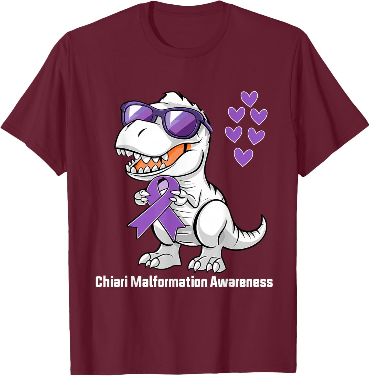 T-rex Dinosaur Chiari Malformation Awareness Dino Toddlers T-Shirt - T-Shirt | Maroon