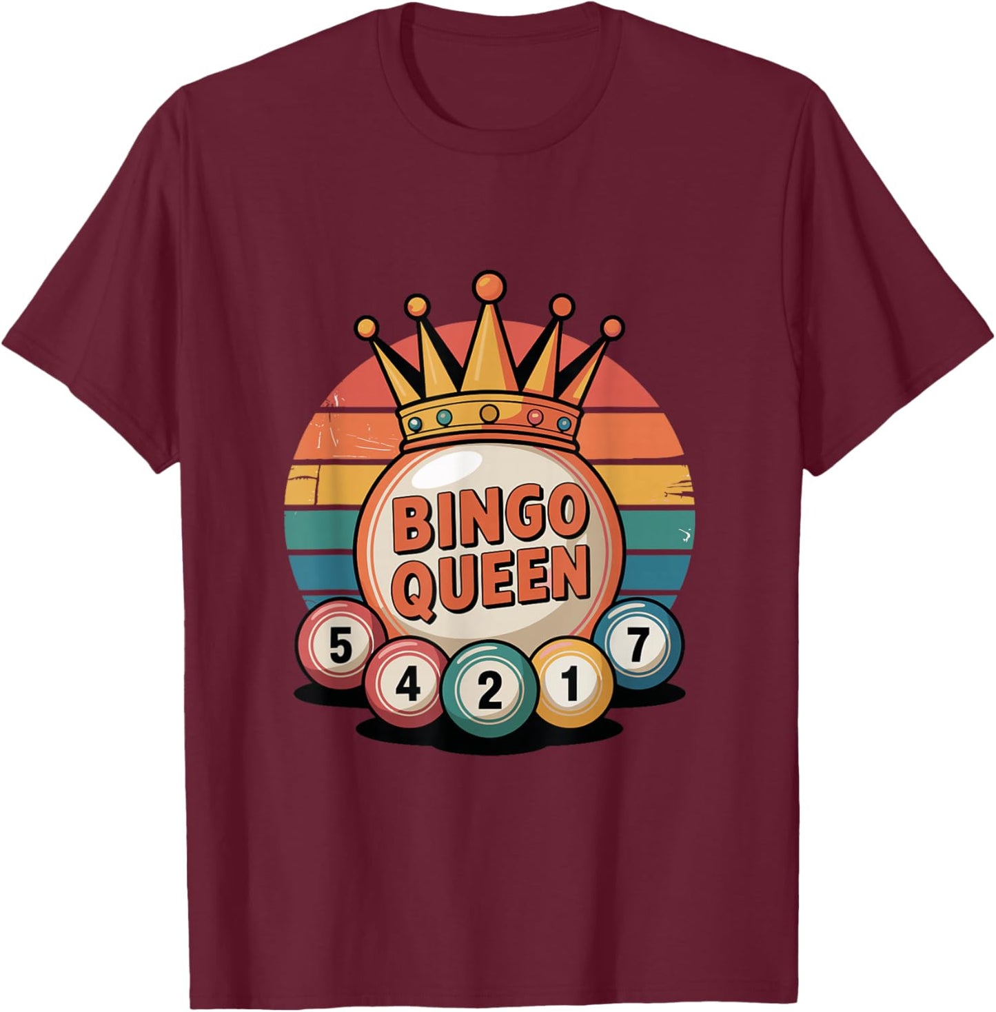 Retro Bingo Queen Design for Bingo Lovers Bingo Balls T-Shirt - T-Shirt | Maroon