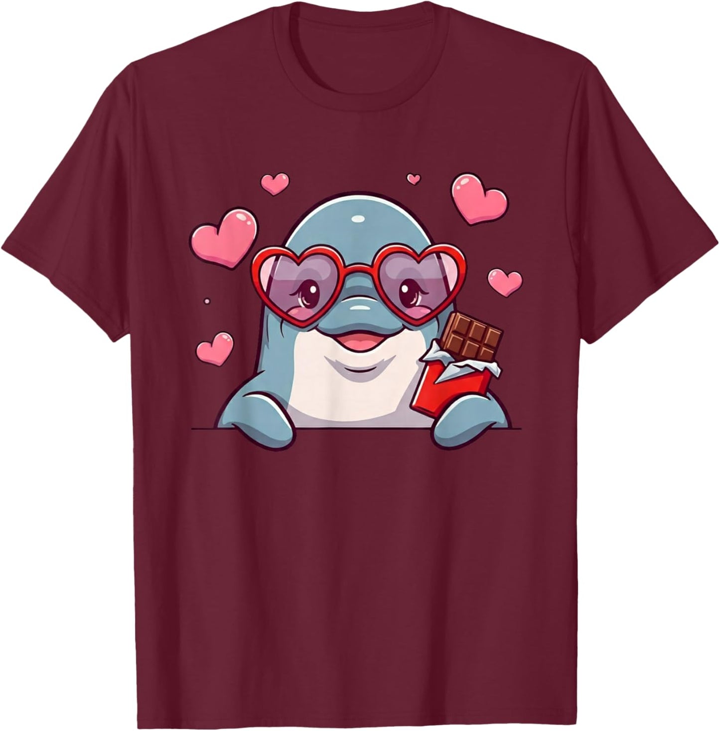 Funny Dolphin Heart Chocolate Valentine Kids T-Shirt - T-Shirt | Maroon