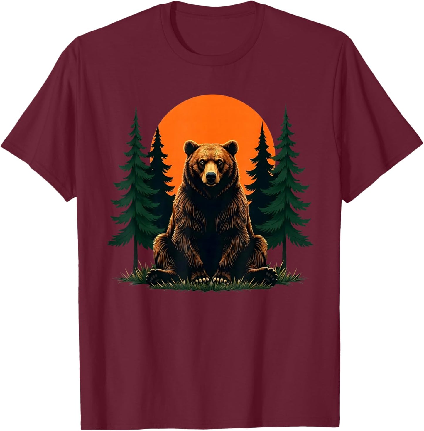 Retro Wildlife Forest Bear Outdoors Nature T-Shirt - T-Shirt | Maroon