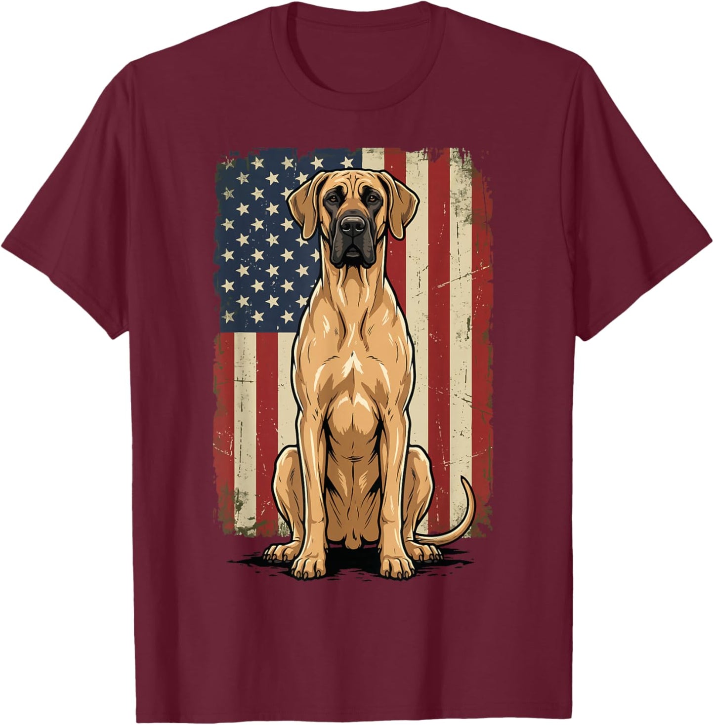Great Dane USA Flag T-Shirt - T-Shirt | Maroon