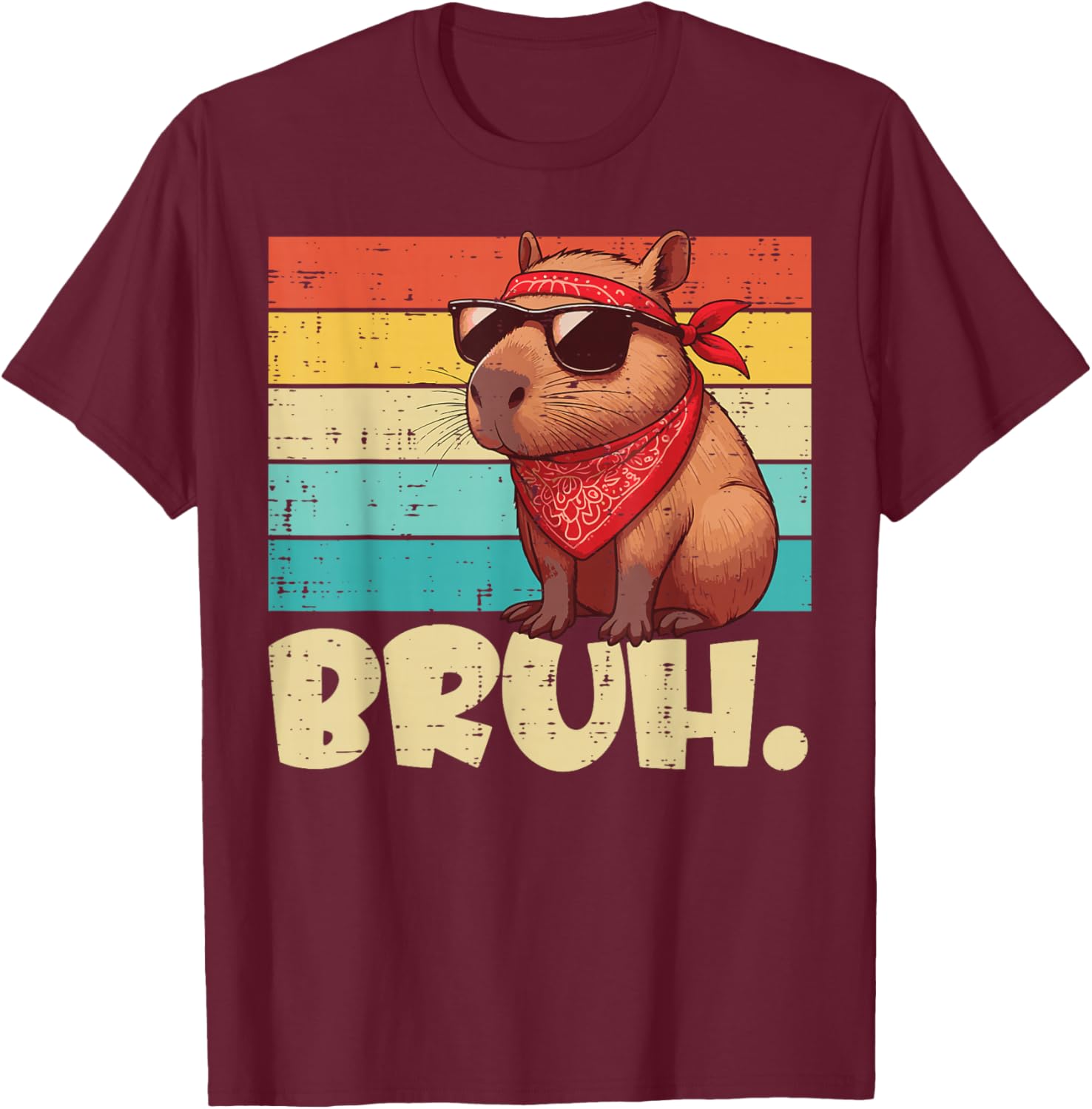 Capybara Bruh Bandana Retro Capy Meme Rodent Women Men Kids T-Shirt - T-Shirt | Maroon