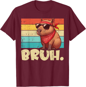 Capybara Bruh Bandana Retro Capy Meme Rodent Women Men Kids T-Shirt - T-Shirt | Maroon