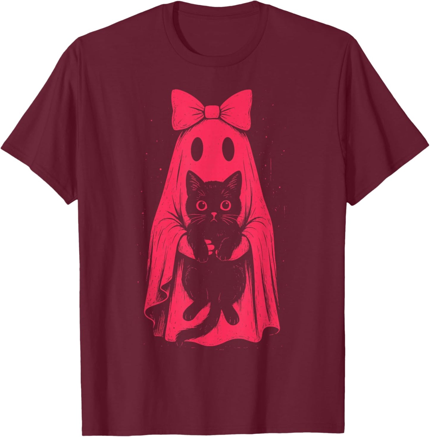 Cute Ghost Girl Holding Cat Pastel Goth Kawaii Halloween T-Shirt - T-Shirt | Maroon