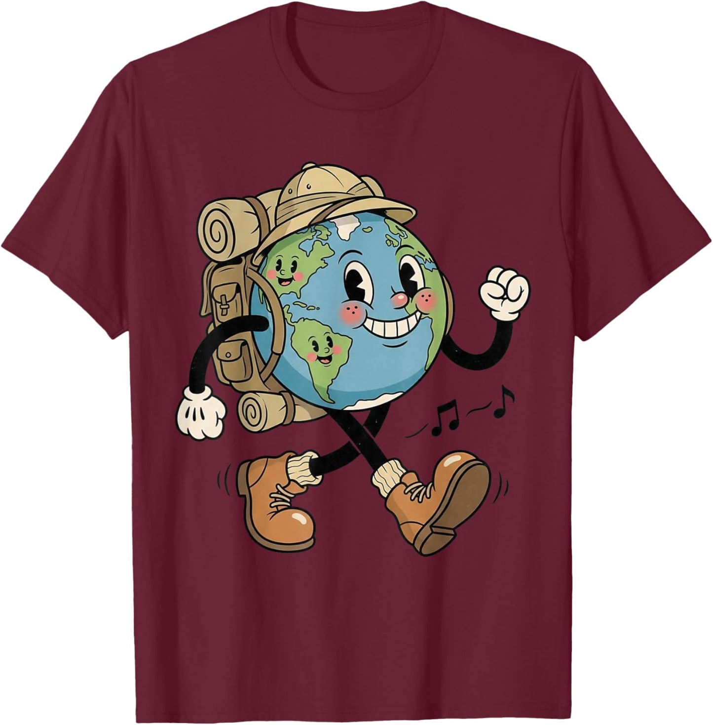 Retro Planet Hiker Adventure, Dessin animé, Jour de la Terre T-Shirt - T-Shirt | Maroon
