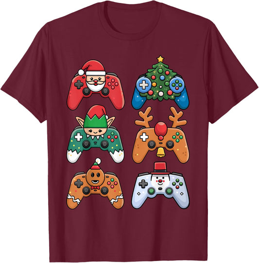 Christmas Video Gamer Controller Xmas Gaming Men Boys Kids T-Shirt - T-Shirt | Maroon