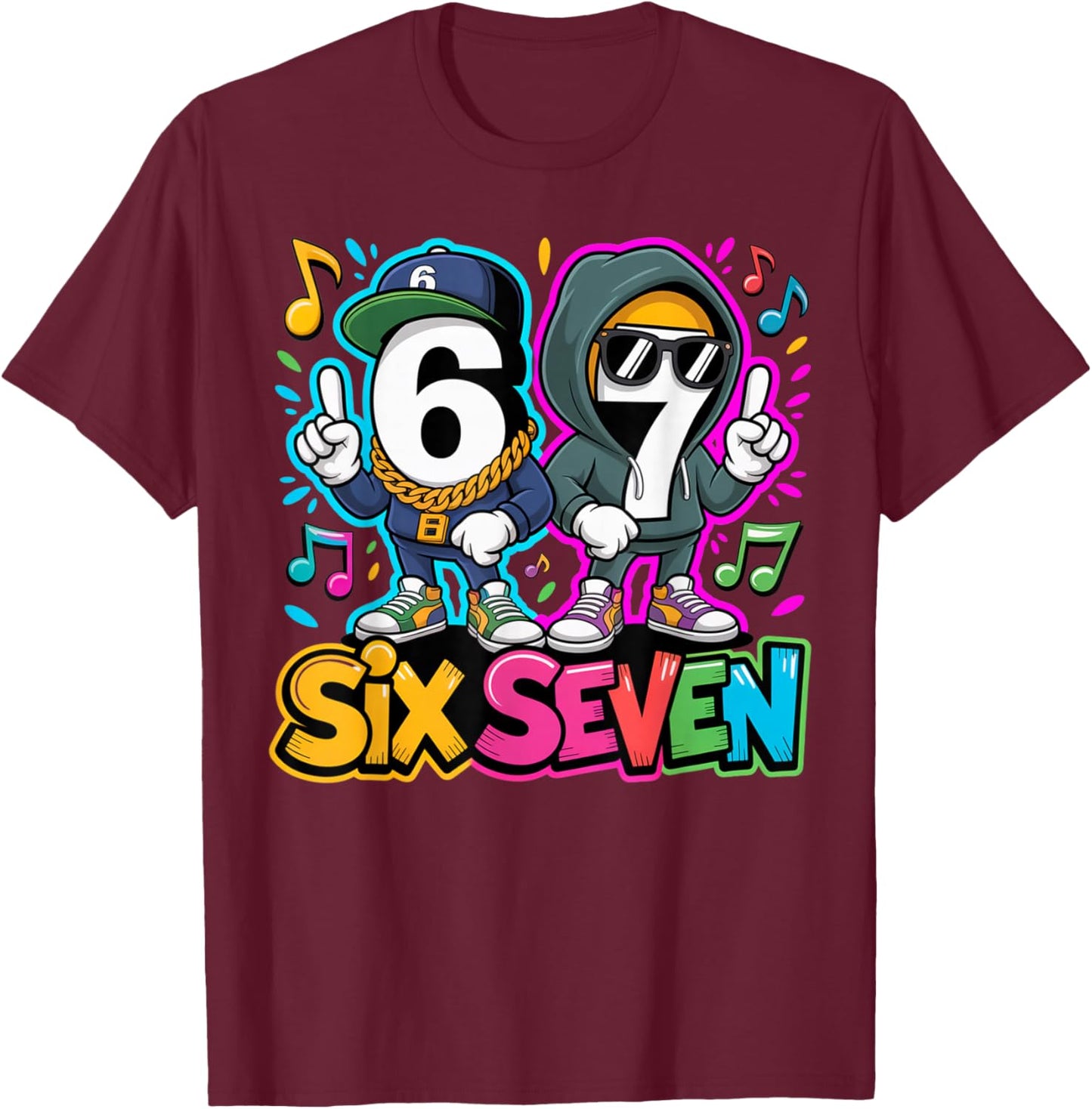 67 Six Seven 6-7 - Funny Italian Brainrot Gaming Street Meme T-Shirt - T-Shirt | Maroon