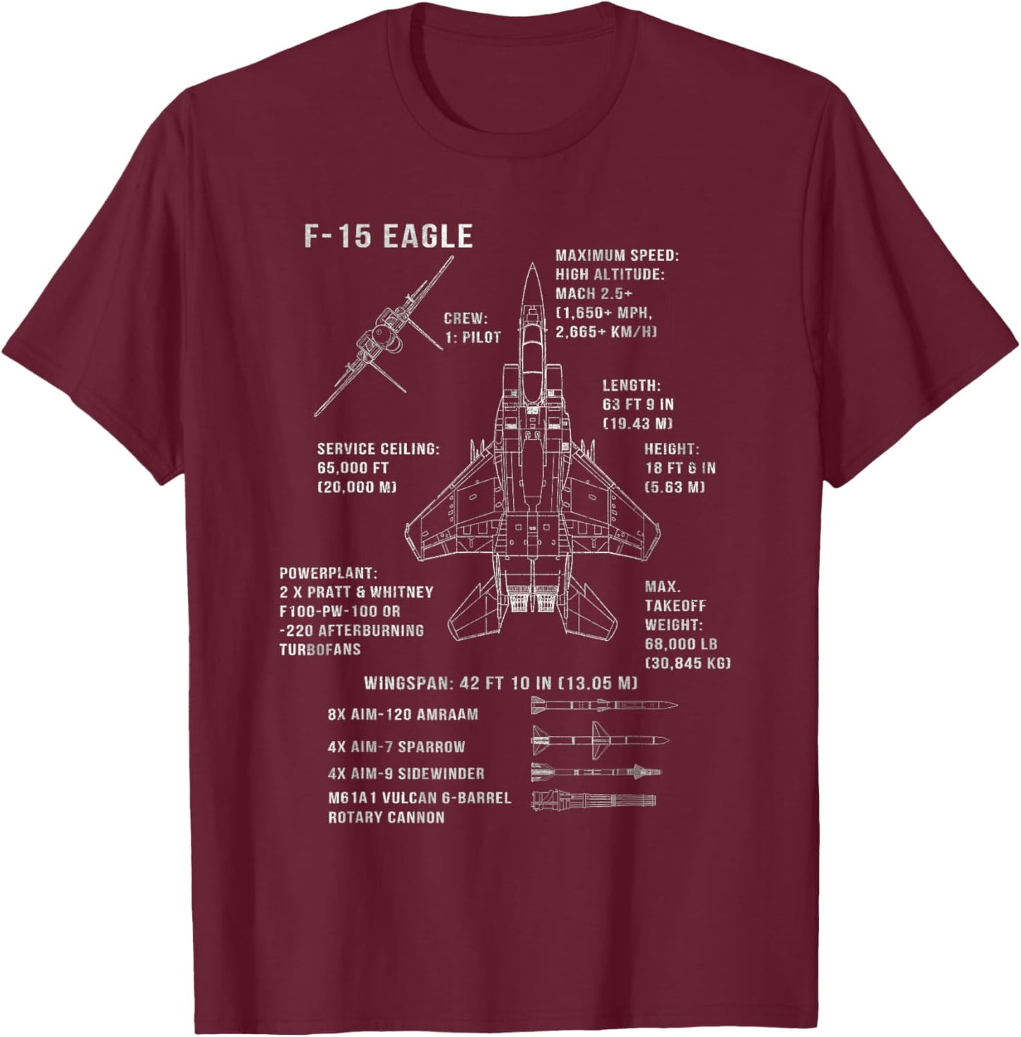 F-15 Eagle Specs Fighter Jet Military Aircraft Veteran T-Shirt - T-Shirt | Maroon