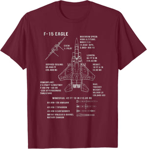 F-15 Eagle Specs Fighter Jet Military Aircraft Veteran T-Shirt - T-Shirt | Maroon