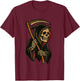 Vintage Tattoo Grim Reaper Traditional Flash Skull & Scythe T-Shirt - T-Shirt | Maroon