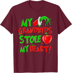 My Grandkids Stole My Heart Christmas Xmas Pajamas Family T-Shirt - T-Shirt | Maroon