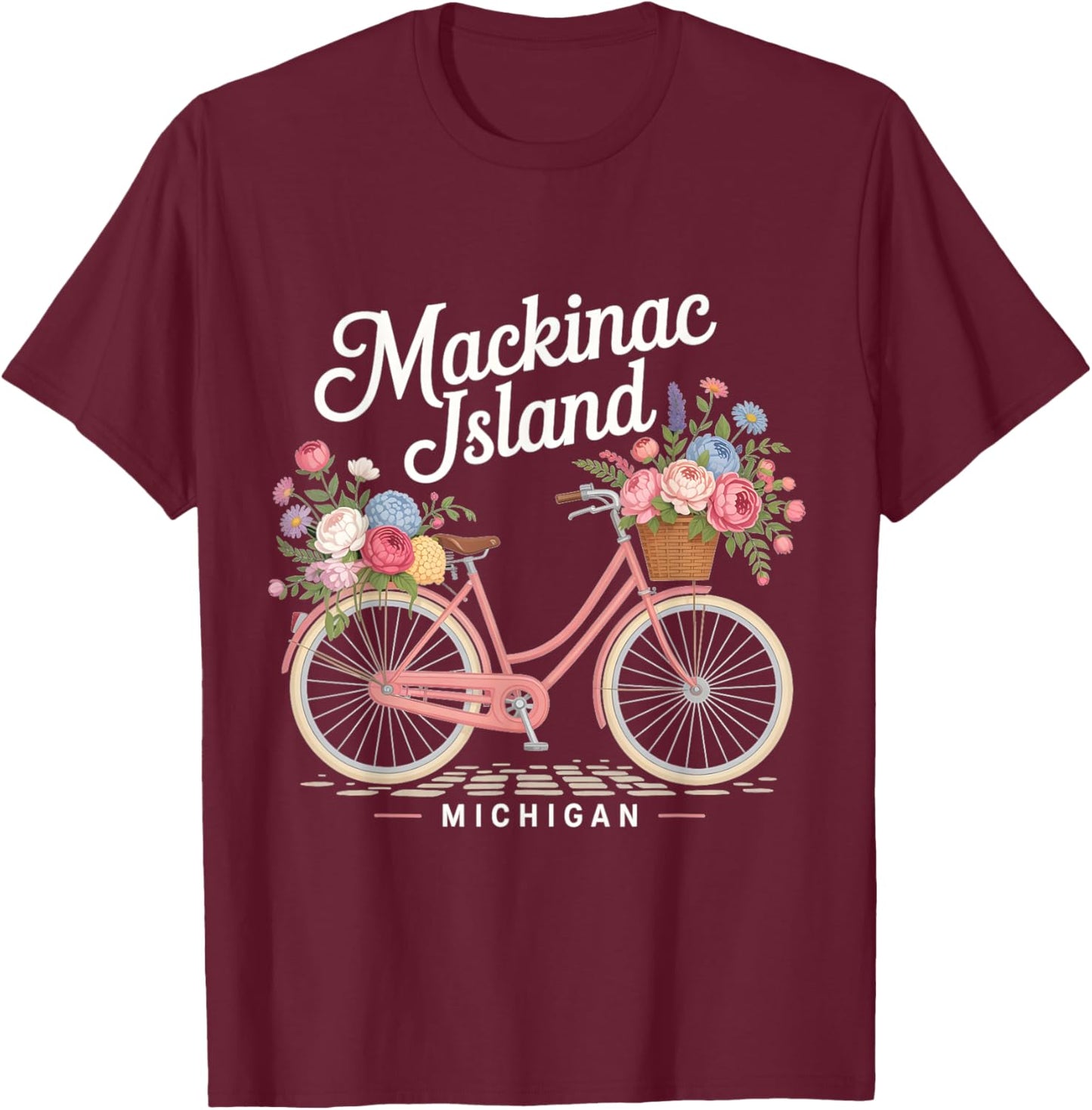 Vintage Mackinac Island Michigan with Flowers Women T-Shirt - T-Shirt | Maroon