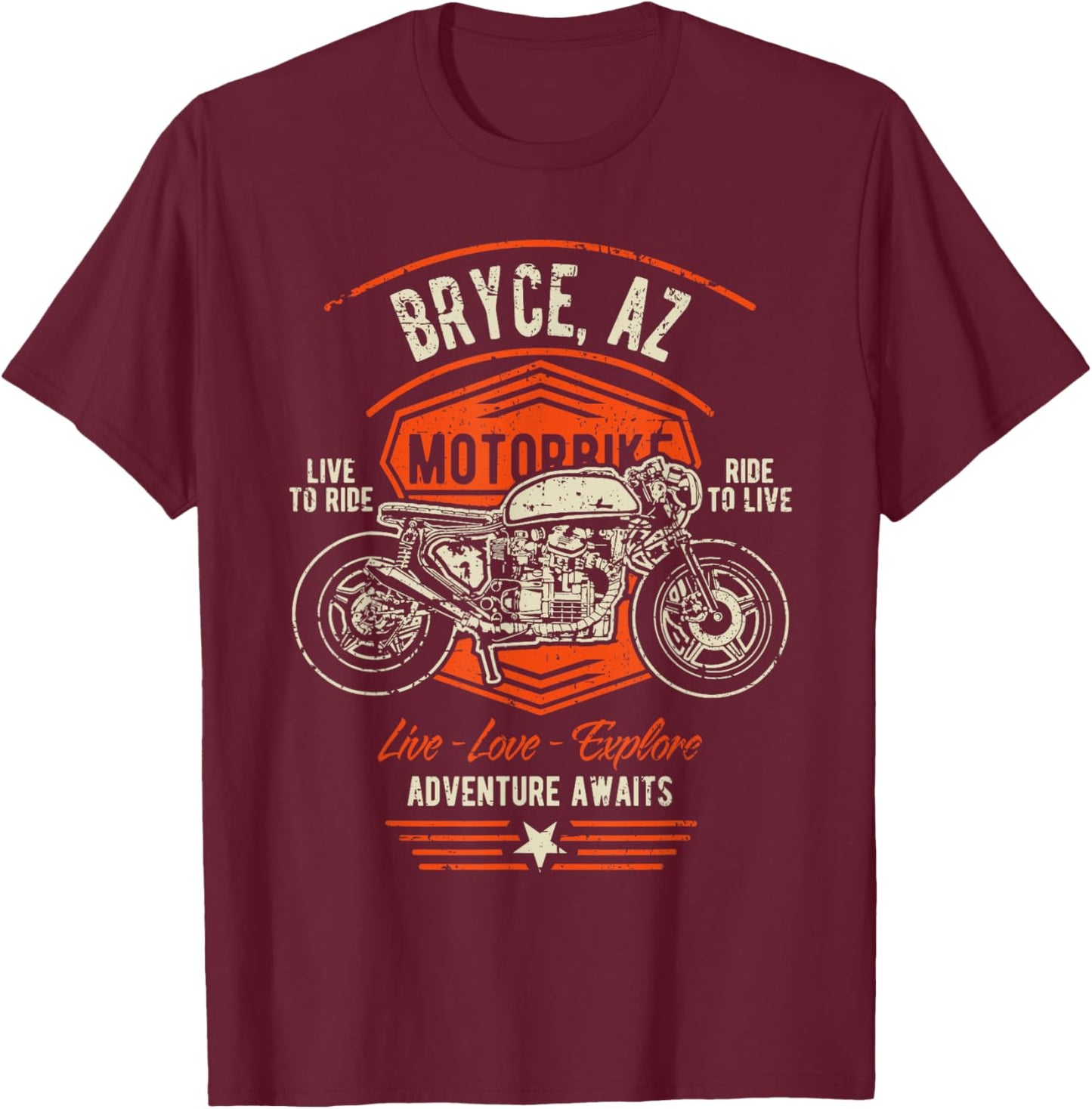 Bryce AZ USA Retro Distressed Style Motorcycle Design T-Shirt - T-Shirt | Maroon