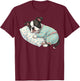 Cute Boston Terrier Dog Sleeping in Pajamas Bedtime Art T-Shirt - T-Shirt | Maroon