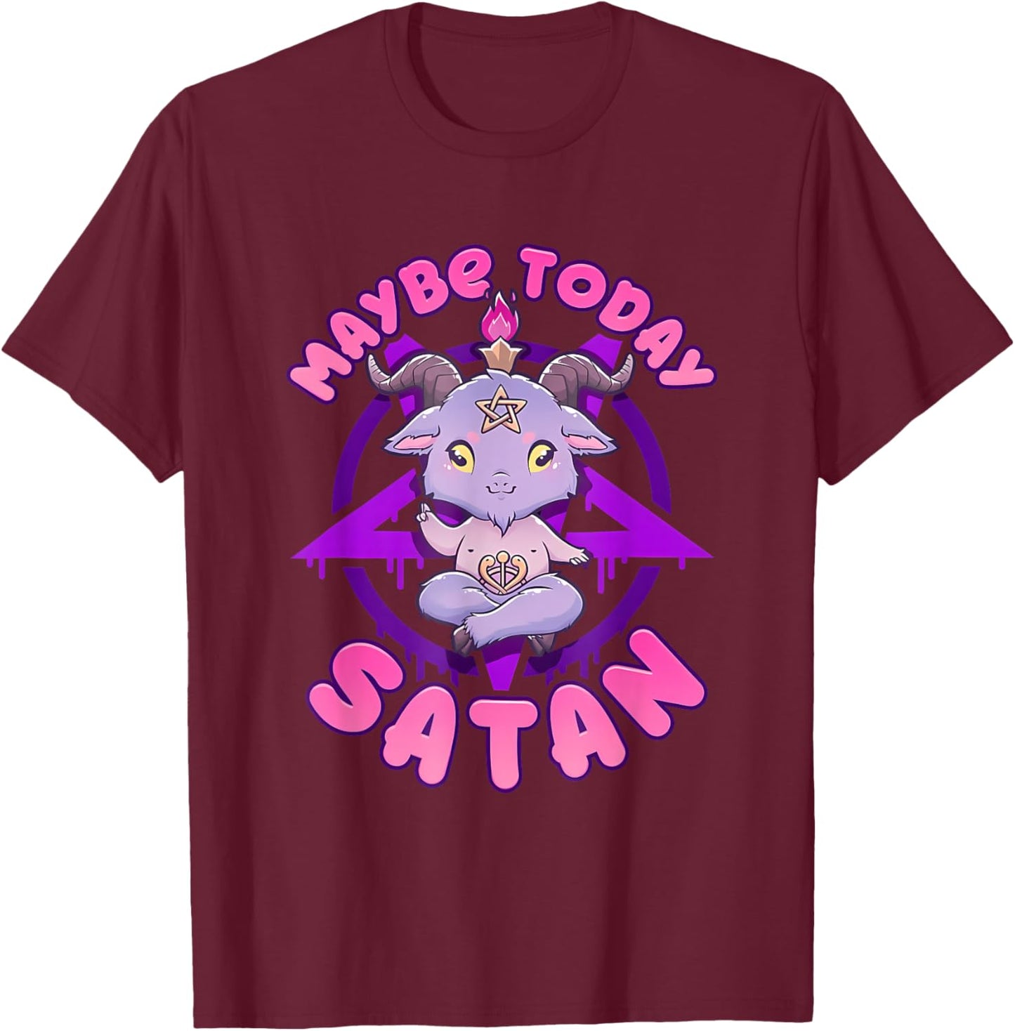 Maybe Today Satan Funny Satanism Quote Cute Kawaii Baphomet T-Shirt - T-Shirt | Maroon