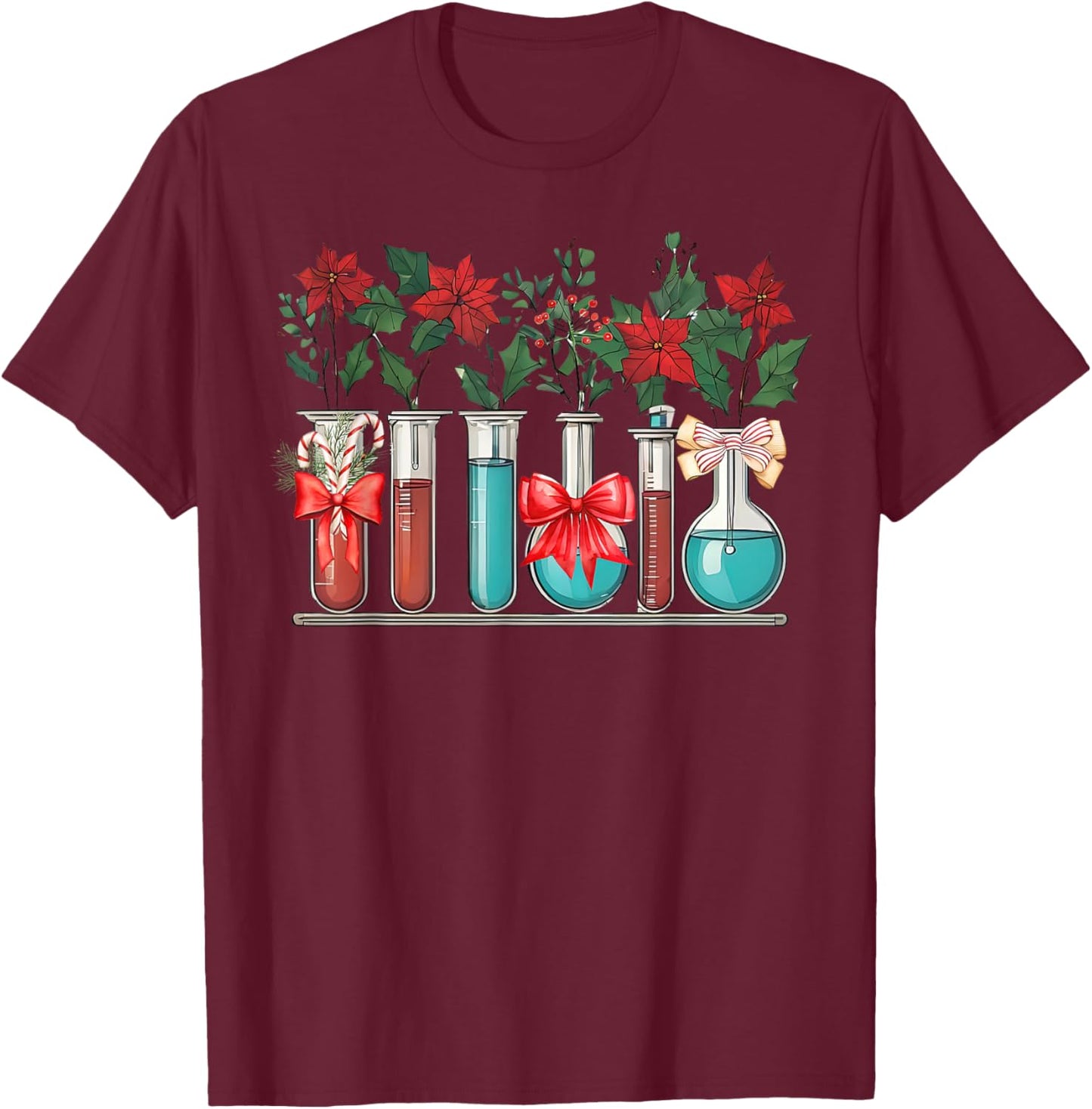 Test Tube Flower Christmas Chemistry Nerd Science Teacher T-Shirt - T-Shirt | Maroon
