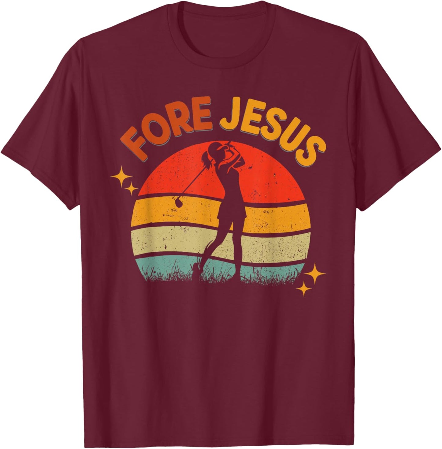 FORE Jesus Christian Golf Retro 70s Religious Golfing T-Shirt - T-Shirt | Maroon