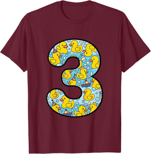 Rubber Duckie Kids 3rd Birthday Rubber Duck T-Shirt - T-Shirt | Maroon