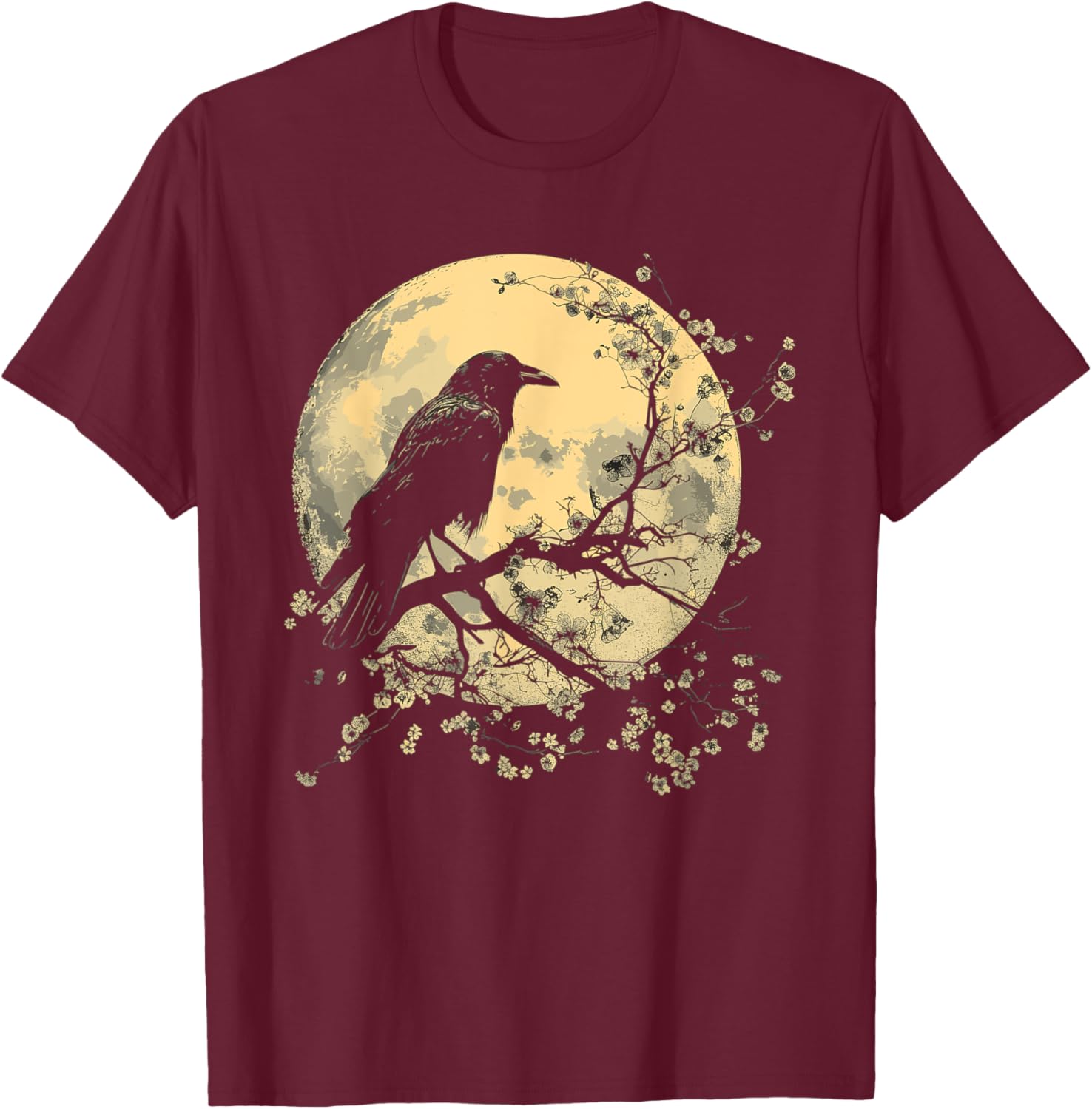 Black Raven Nature Art Crow Moon T-Shirt - T-Shirt | Maroon