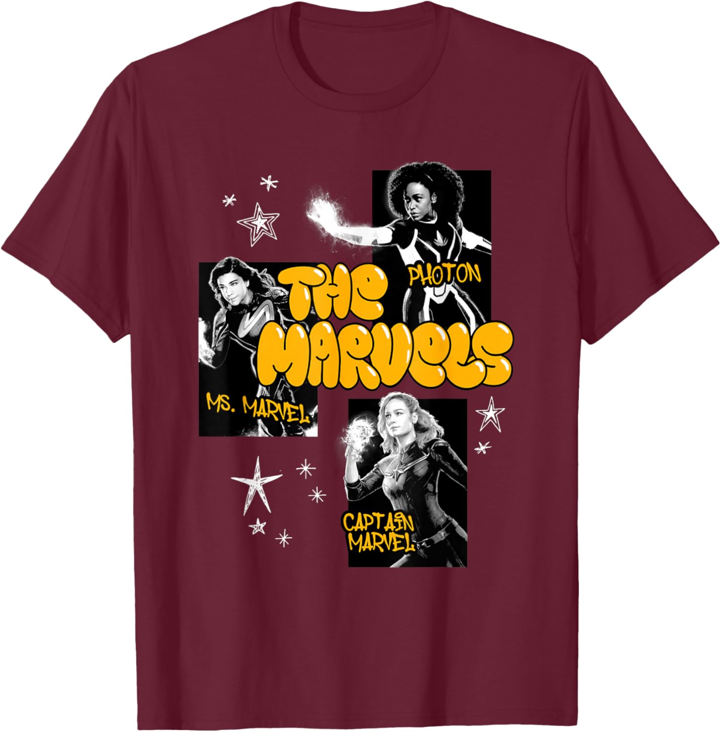 Marvel The Marvels Group Portrait Cosmic Power T-Shirt - T-Shirt | Maroon