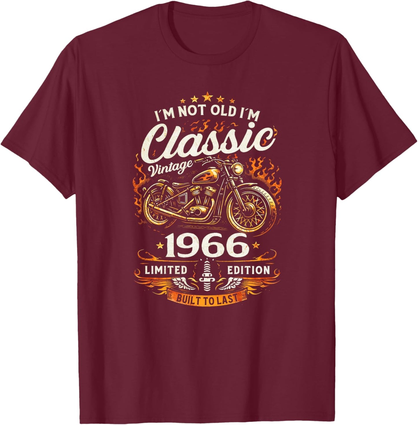 60 Ans Anniversaire Homme Moto Motard Biker 1966 Haut de Gamme T-Shirt - T-Shirt | Maroon