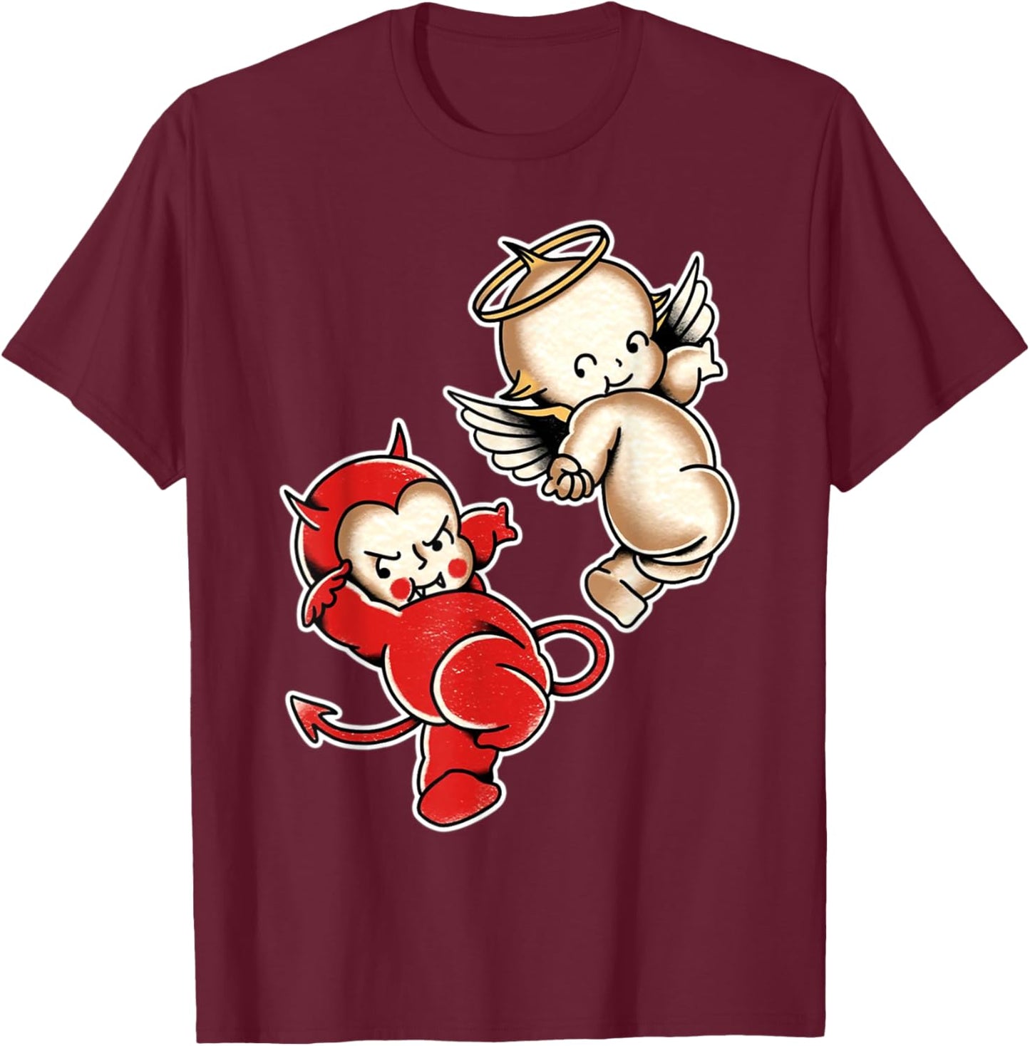 Kewpie Baby Devil Angel Cherubs T-Shirt - T-Shirt | Maroon