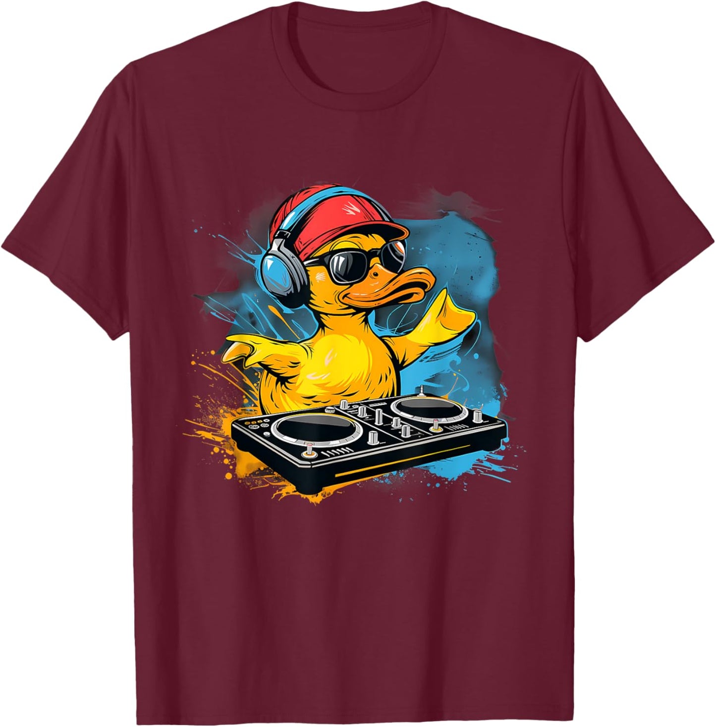 Rubber Duck Turntable DJ Rubber Duckling Music Lover Techno T-Shirt - T-Shirt | Maroon