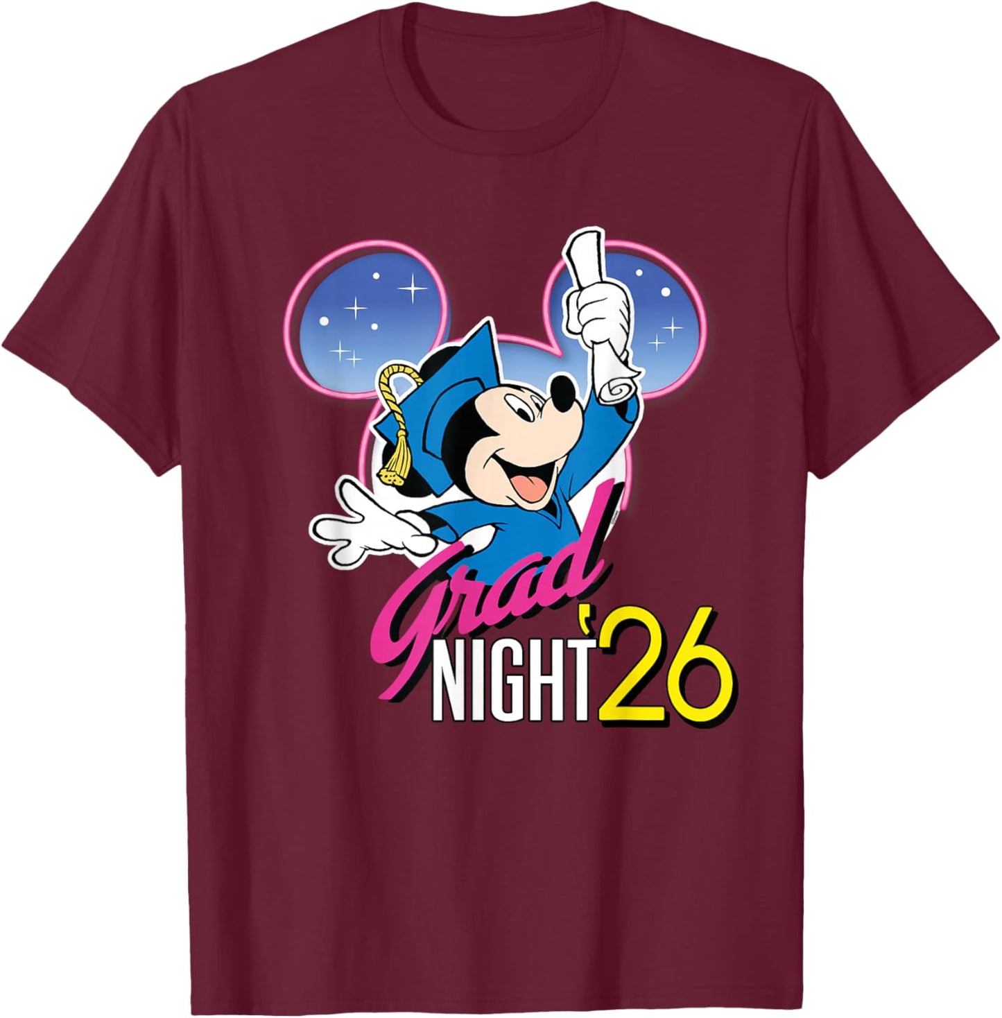 Disney Mickey Mouse Grad Night '26 Class of 2026 Graduation T-Shirt - T-Shirt | Maroon