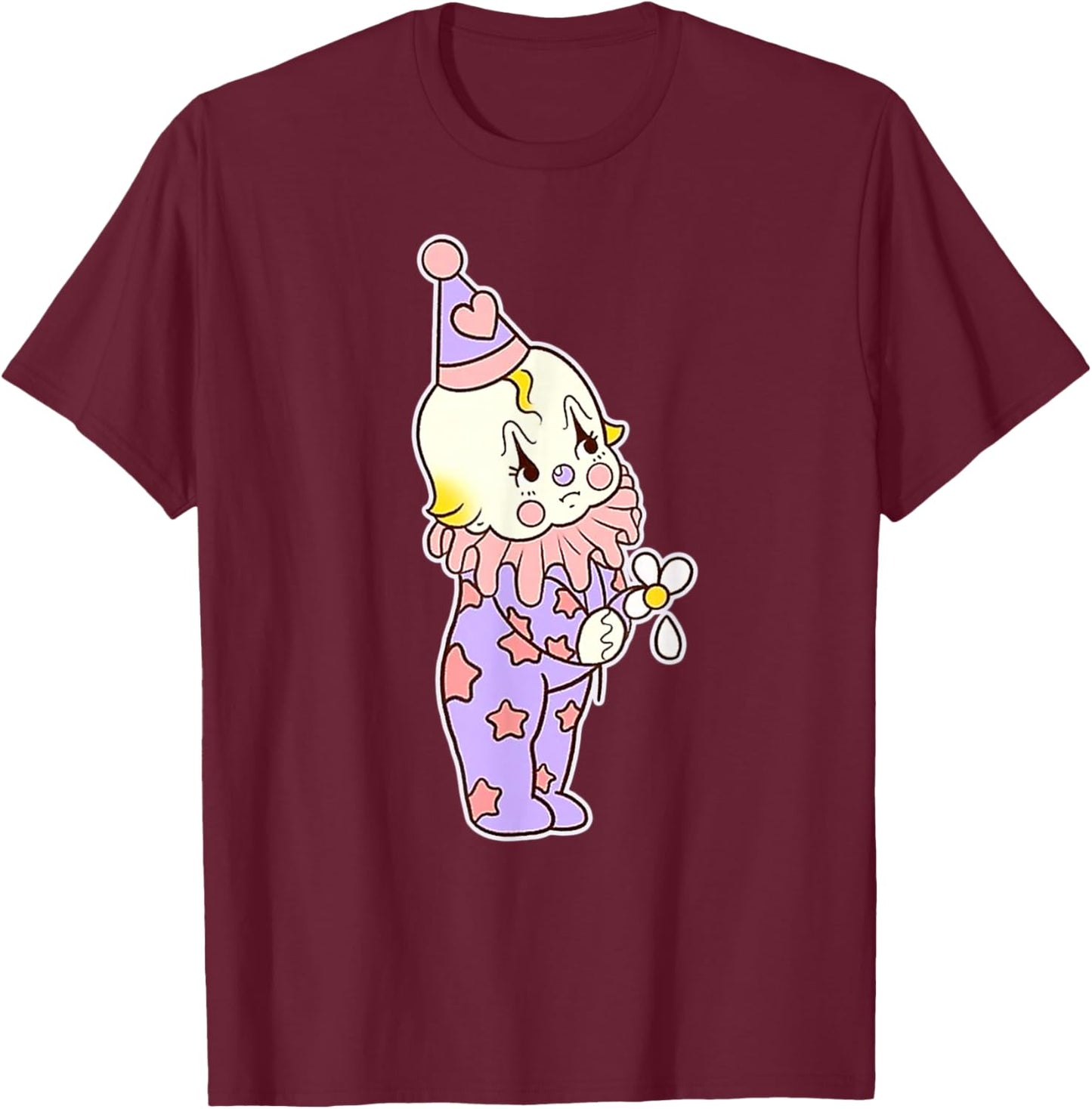 Kewpie Baby Sad Circus Clown Flower Tattoo Flash T-Shirt - T-Shirt | Maroon