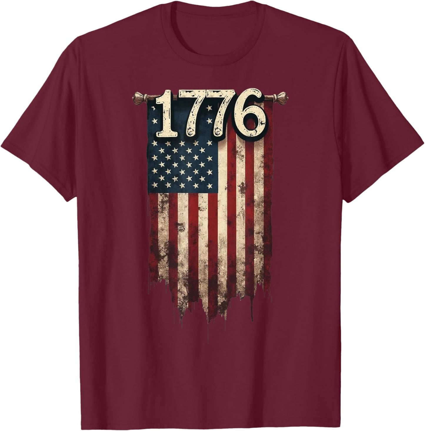 1776 Distressed American Flag Patriotic T-Shirt - T-Shirt | Maroon