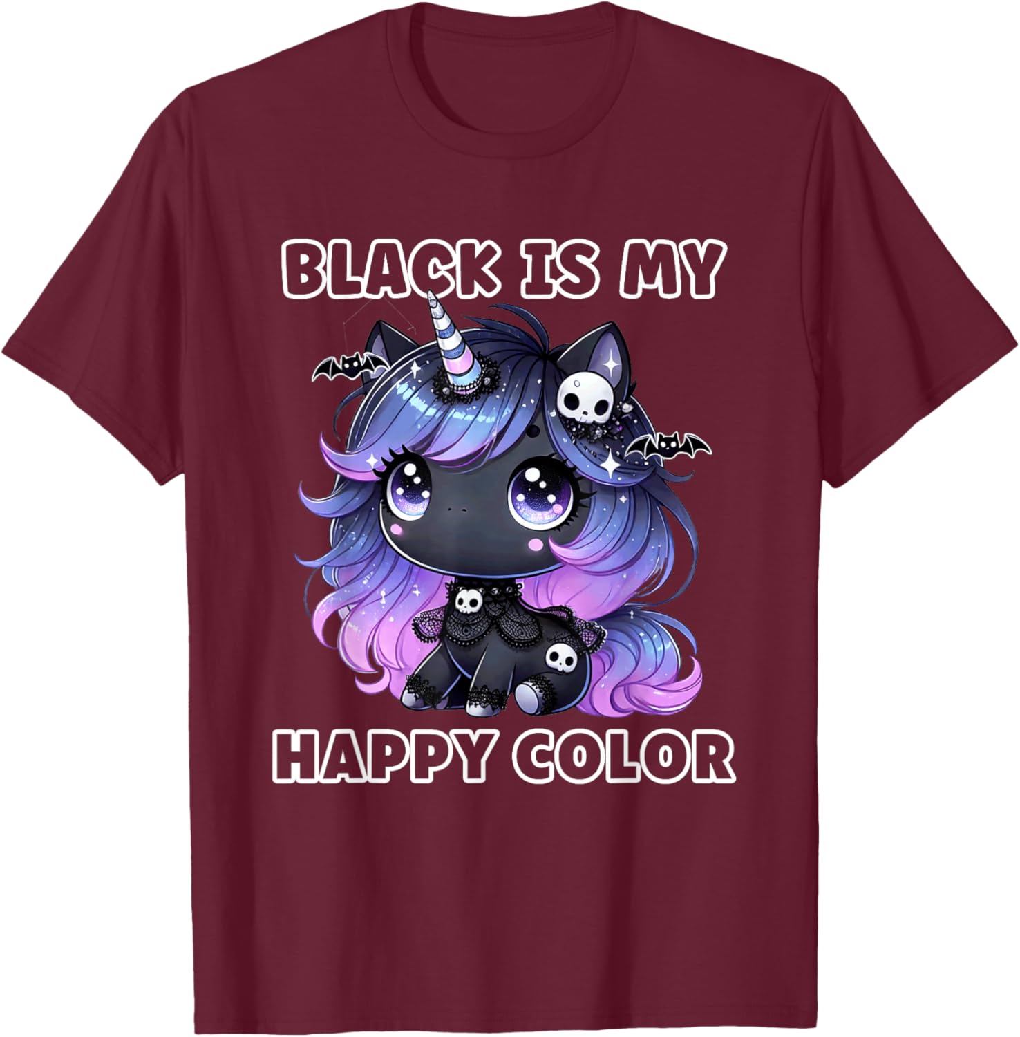 Goth Girl Black is My Happy Color Gothic Unicorn Emo Girl T-Shirt - T-Shirt | Maroon