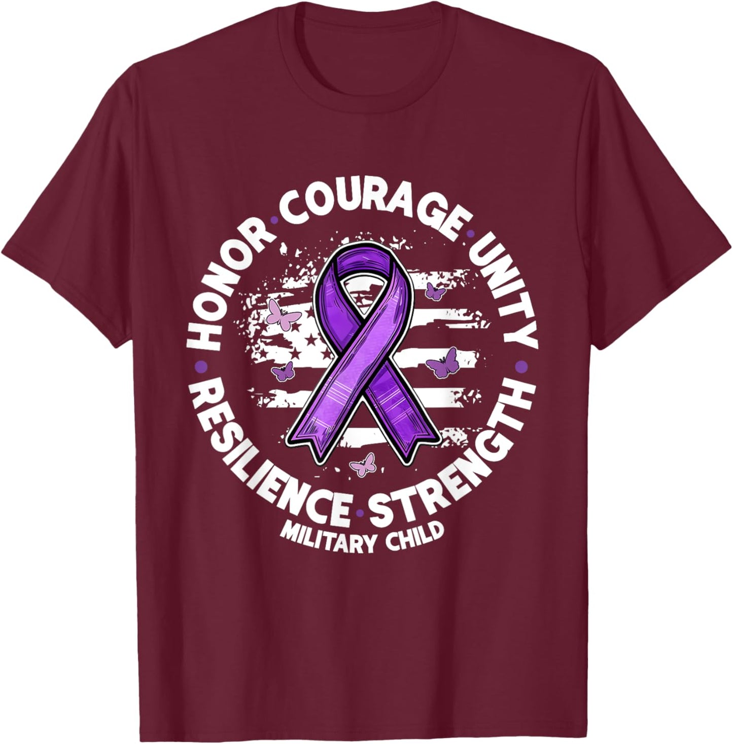 Honor Courage Unity Strength Resilience Military Child T-Shirt - T-Shirt | Maroon