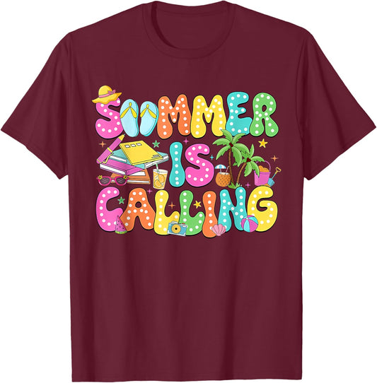 Funny Summer is Calling Teacher School’s Out Vibes Student T-Shirt - T-Shirt | Maroon